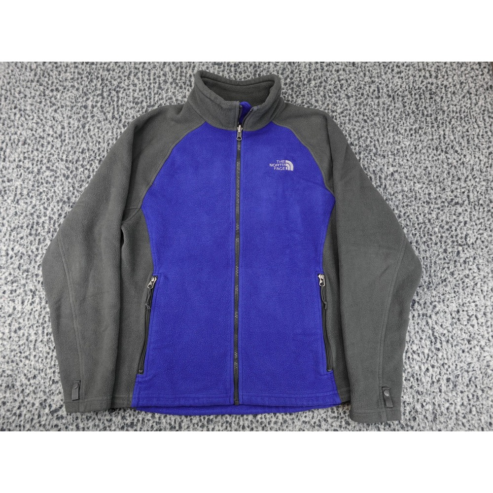 The North Face Fleece Jacket Mens Medium Blue Grey Full Zip Mock Neck Logo 11720